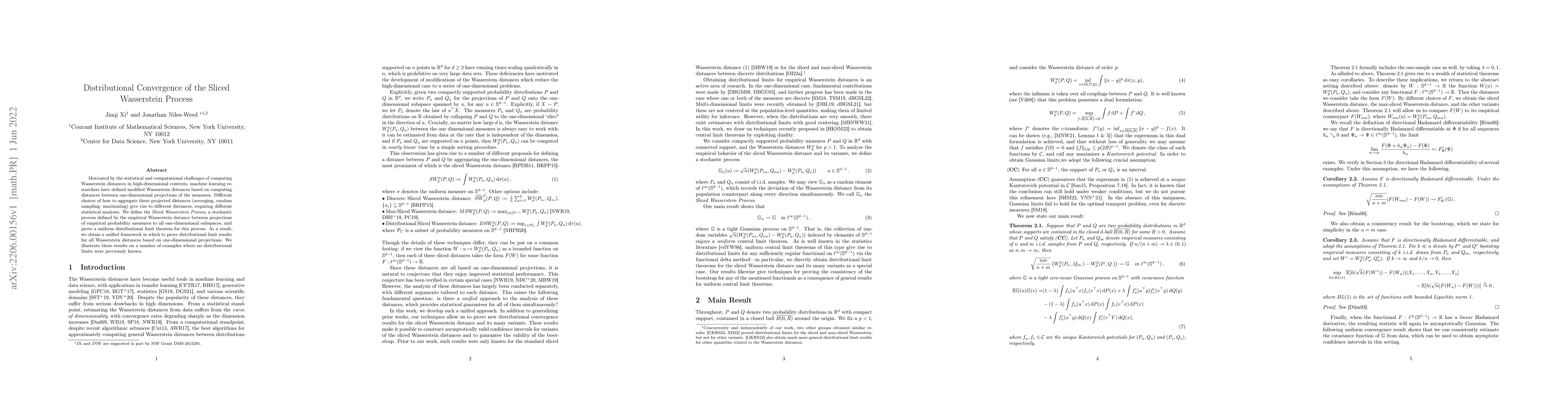 Thumbnail for Distributional Convergence of the Sliced Wasserstein Process