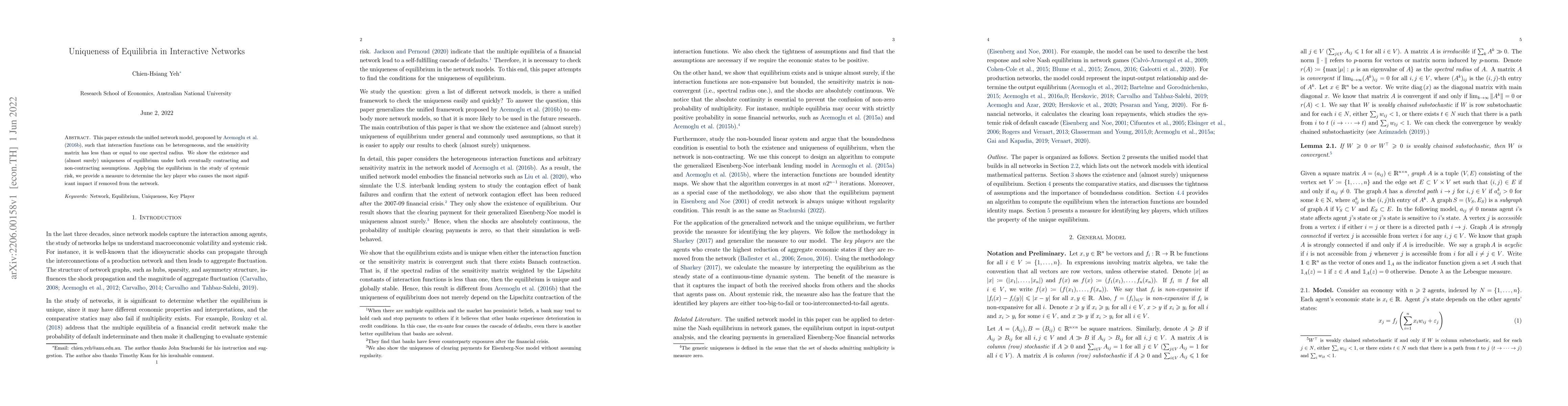 Thumbnail for Uniqueness of Equilibria in Interactive Networks