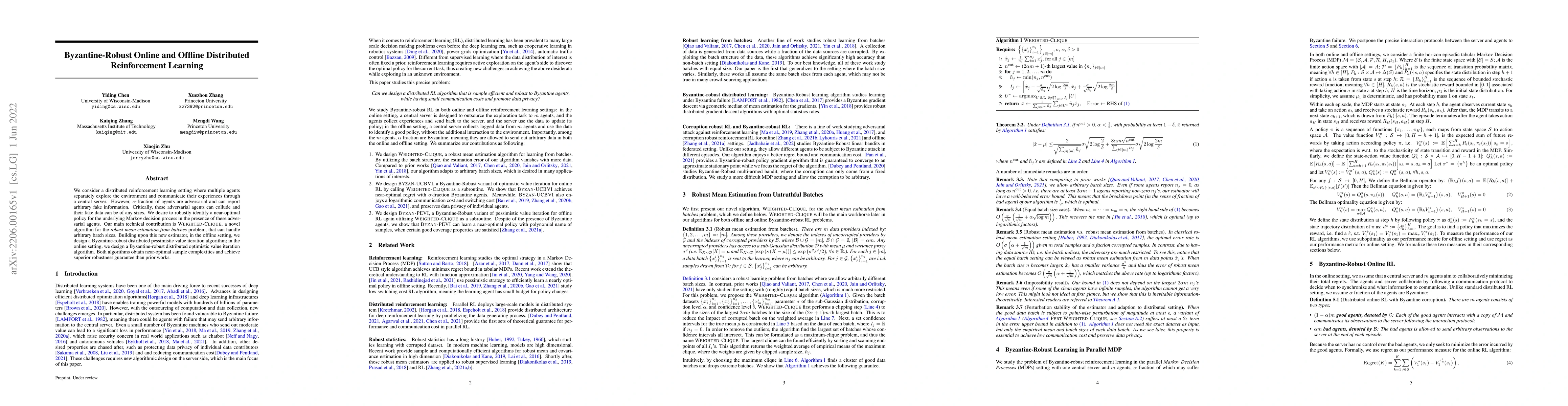 Thumbnail for Byzantine-Robust Online and Offline Distributed Reinforcement Learning
