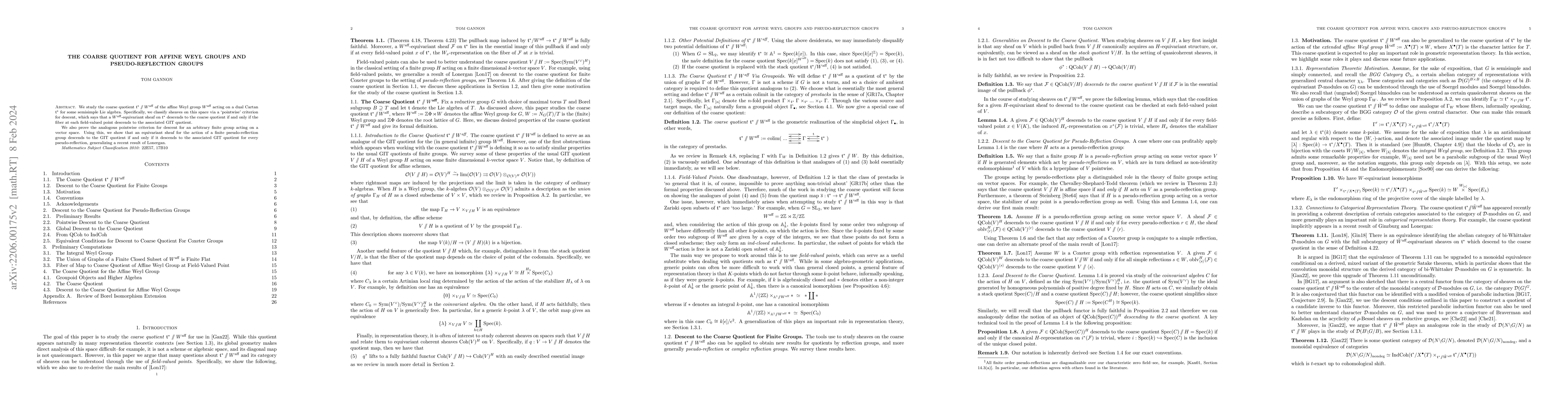 Thumbnail for The coarse quotient for affine Weyl groups and pseudo-reflection groups