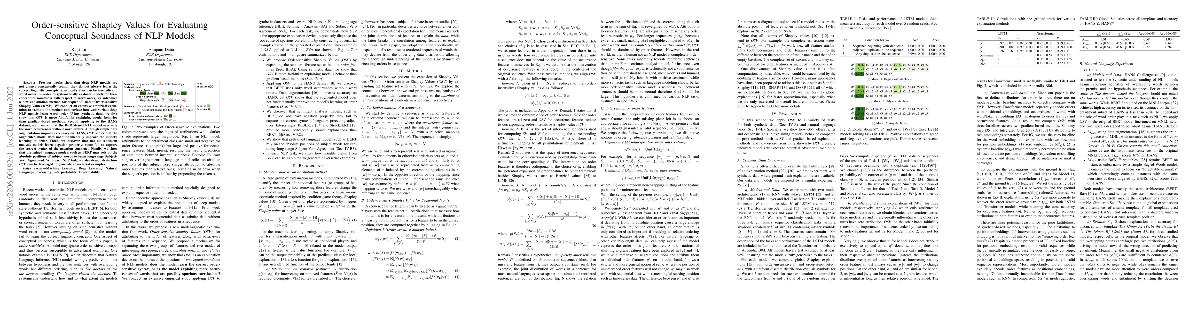 Thumbnail for Order-sensitive Shapley Values for Evaluating Conceptual Soundness of
  NLP Models