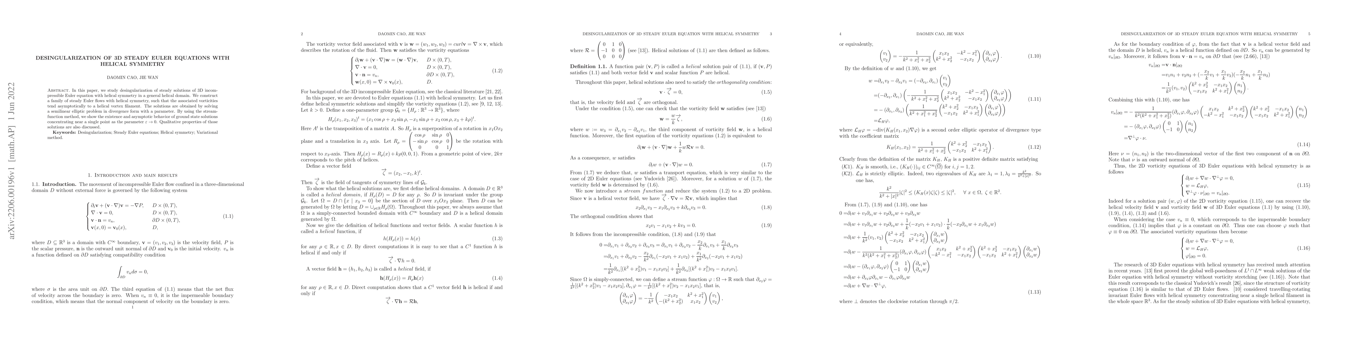 Thumbnail for Desingularization of 3D steady Euler equation with helical symmetry