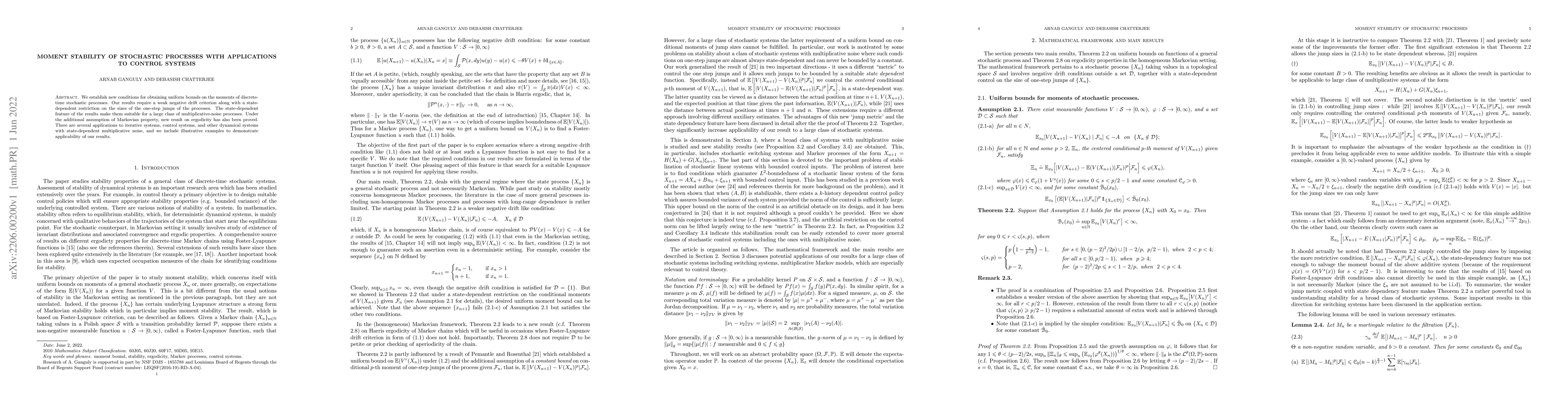 Thumbnail for Moment stability of stochastic processes with applications to control
  systems