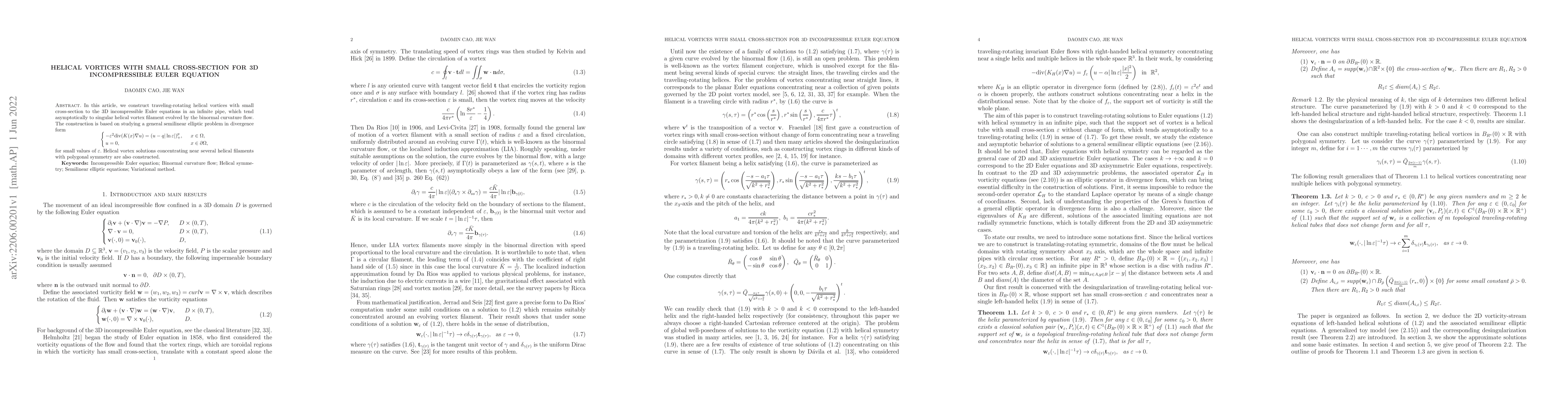 Thumbnail for Helical vortices with small cross-section for 3D incompressible Euler
  equation