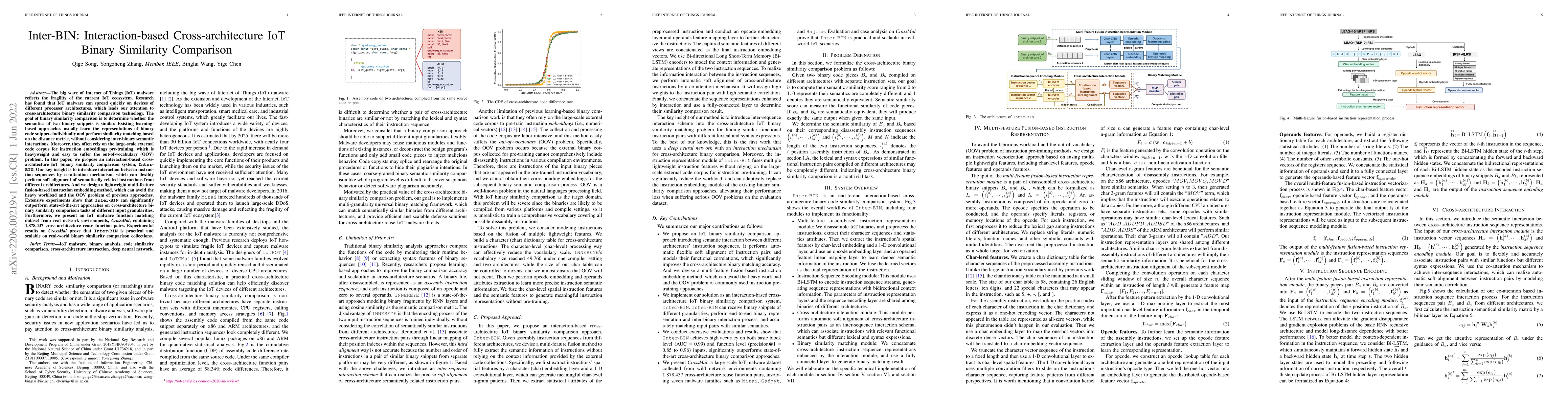 Thumbnail for Inter-BIN: Interaction-based Cross-architecture IoT Binary Similarity
  Comparison