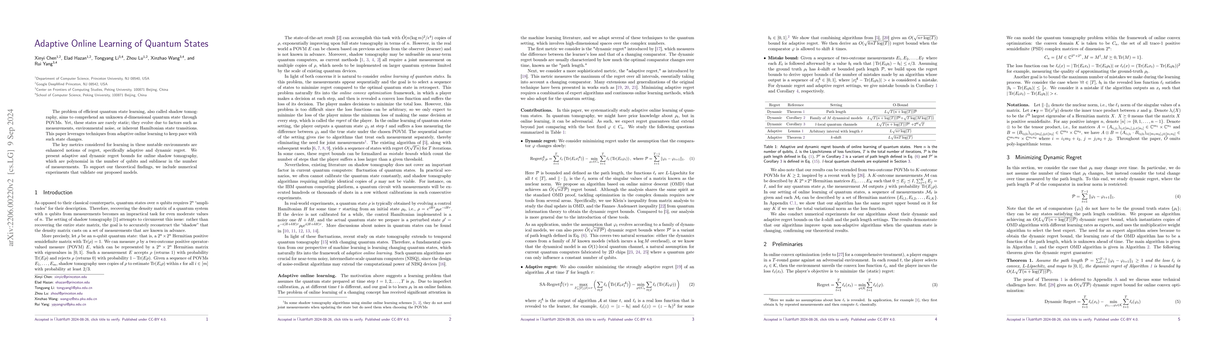 Thumbnail for Adaptive Online Learning of Quantum States