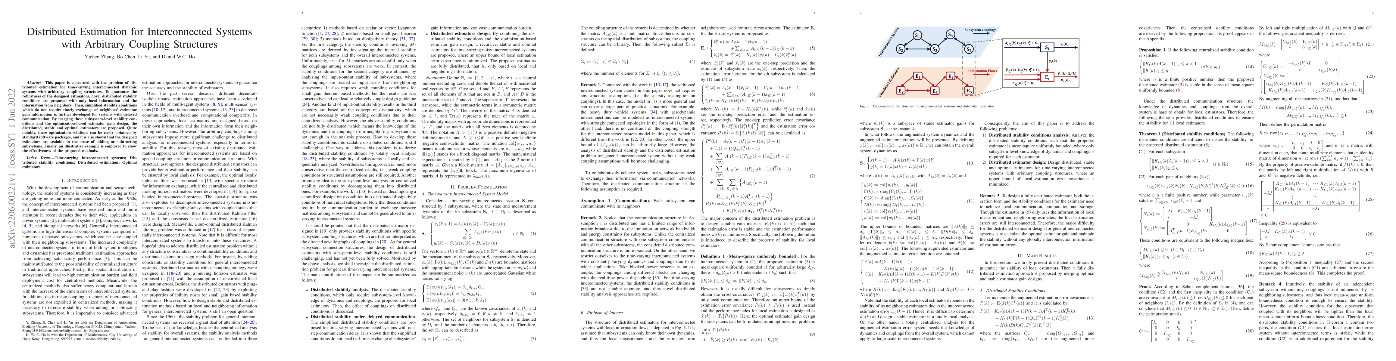 Thumbnail for Distributed Estimation for Interconnected Systems with Arbitrary
  Coupling Structures