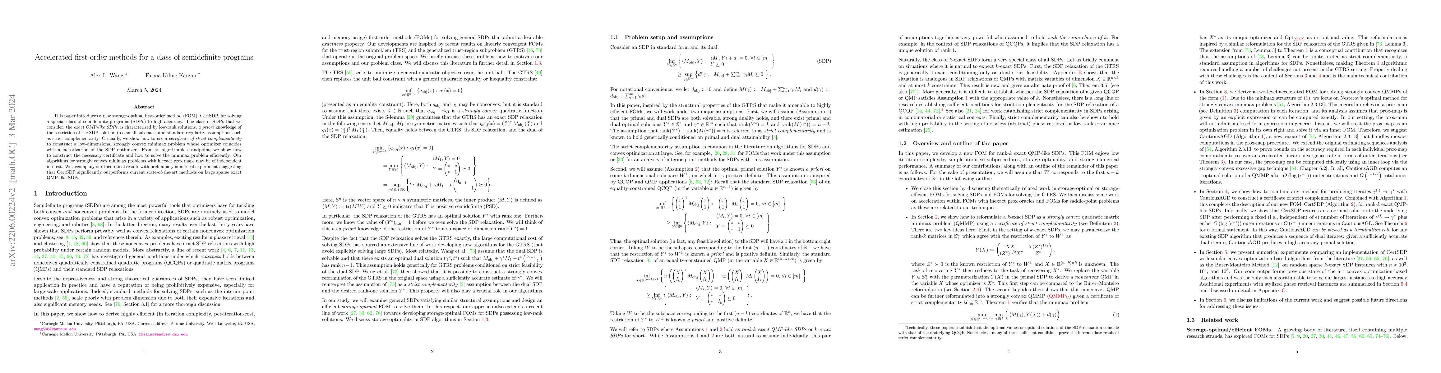 Thumbnail for Accelerated first-order methods for a class of semidefinite programs