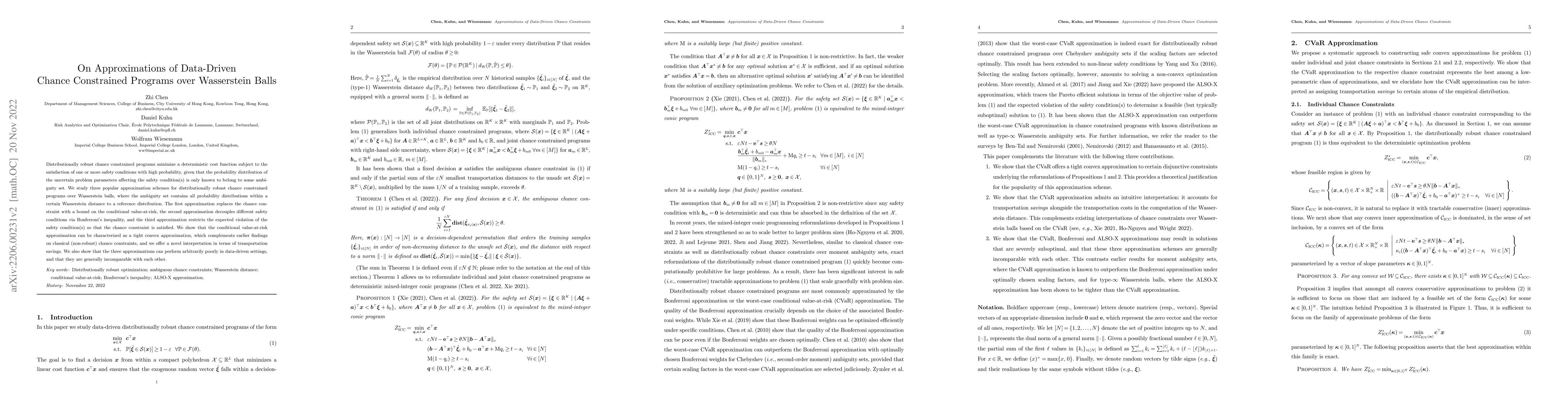 Thumbnail for On Approximations of Data-Driven Chance Constrained Programs over
  Wasserstein Balls