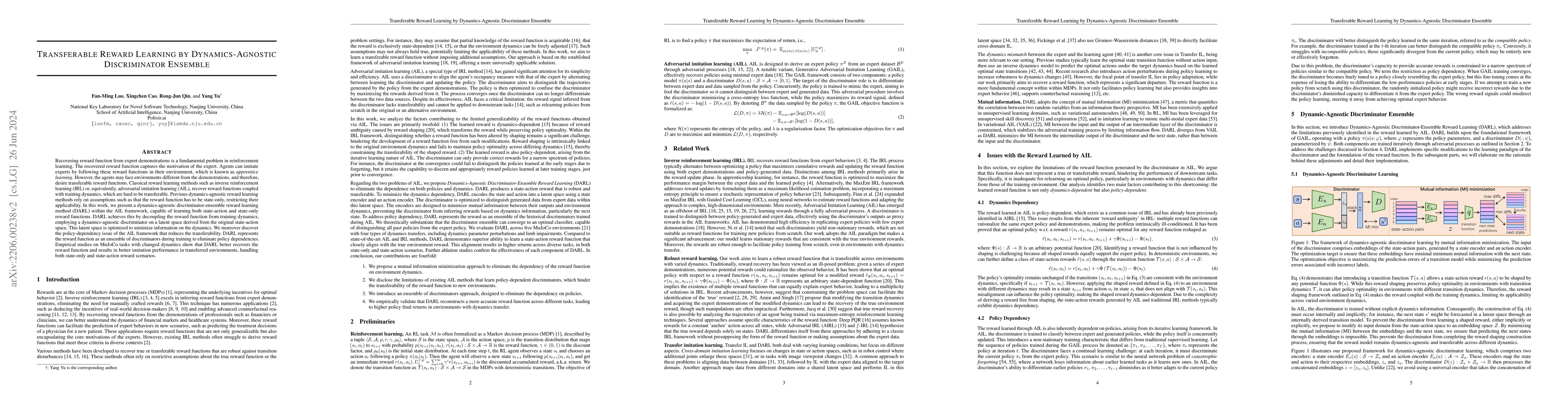 Thumbnail for Transferable Reward Learning by Dynamics-Agnostic Discriminator Ensemble