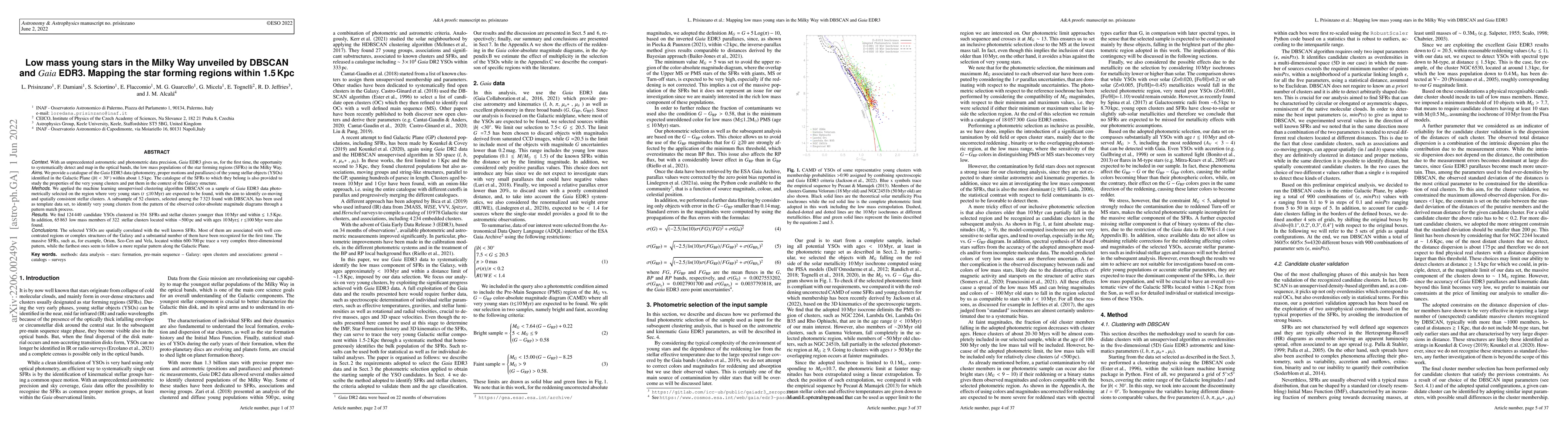 Thumbnail for Low mass young stars in the Milky Way unveiled by DBSCAN and Gaia EDR3.
  Mapping the star forming regions within 1.5 Kpc