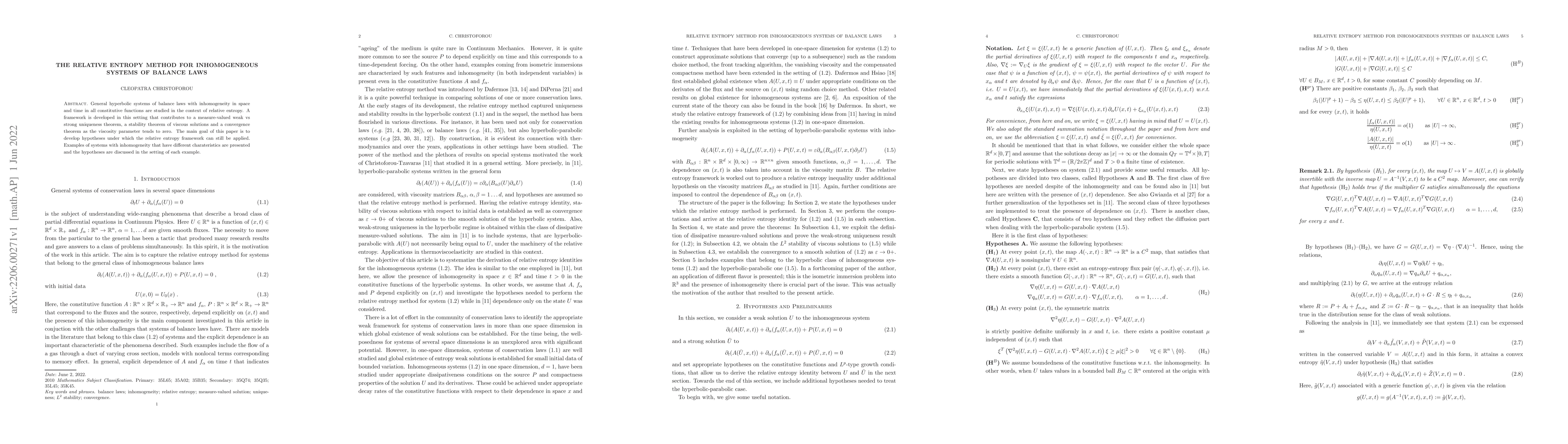 Thumbnail for The Relative Entropy Method for Inhomogeneous Systems of Balance Laws