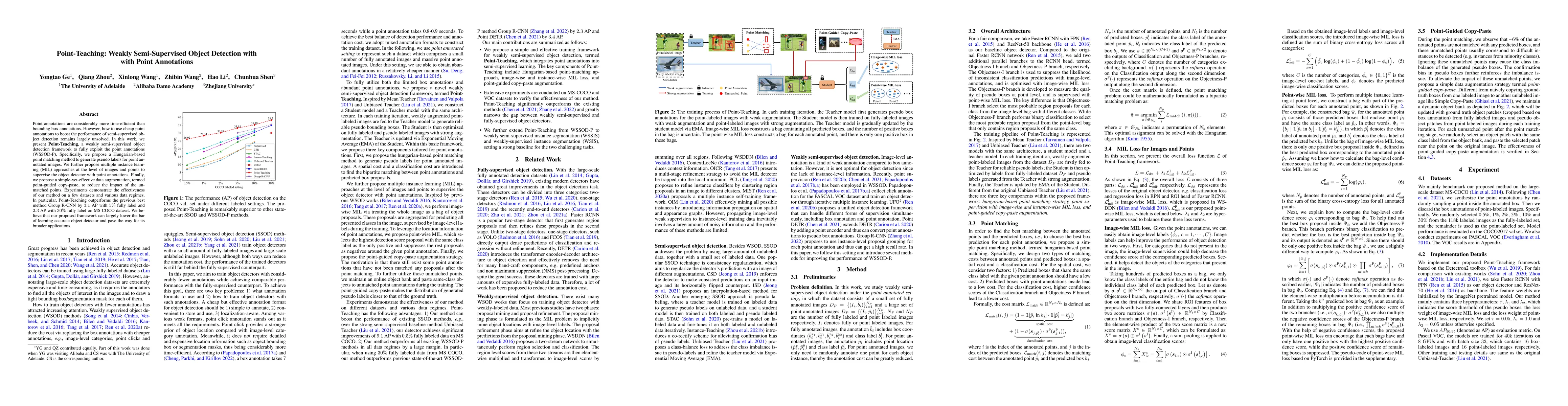Thumbnail for Point-Teaching: Weakly Semi-Supervised Object Detection with Point
  Annotations