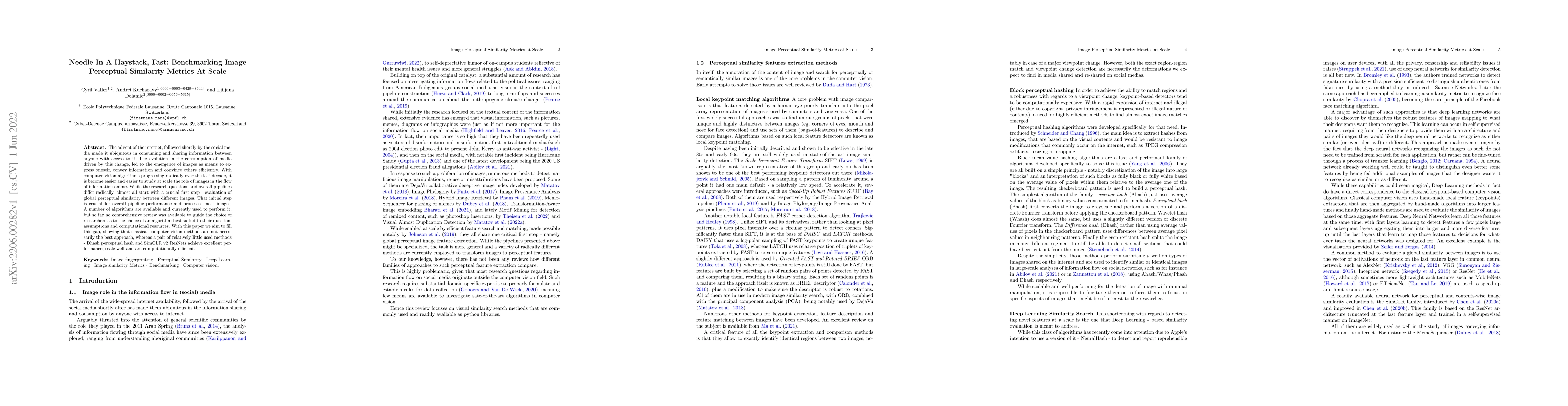 Thumbnail for Needle In A Haystack, Fast: Benchmarking Image Perceptual Similarity
  Metrics At Scale