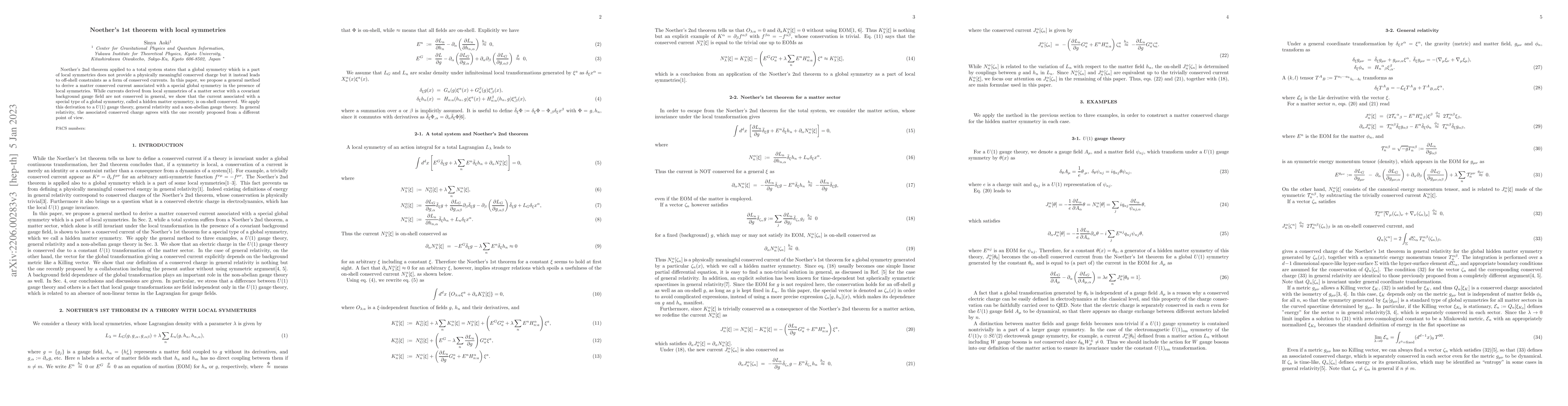 Thumbnail for Noether's 1st theorem with local symmetries