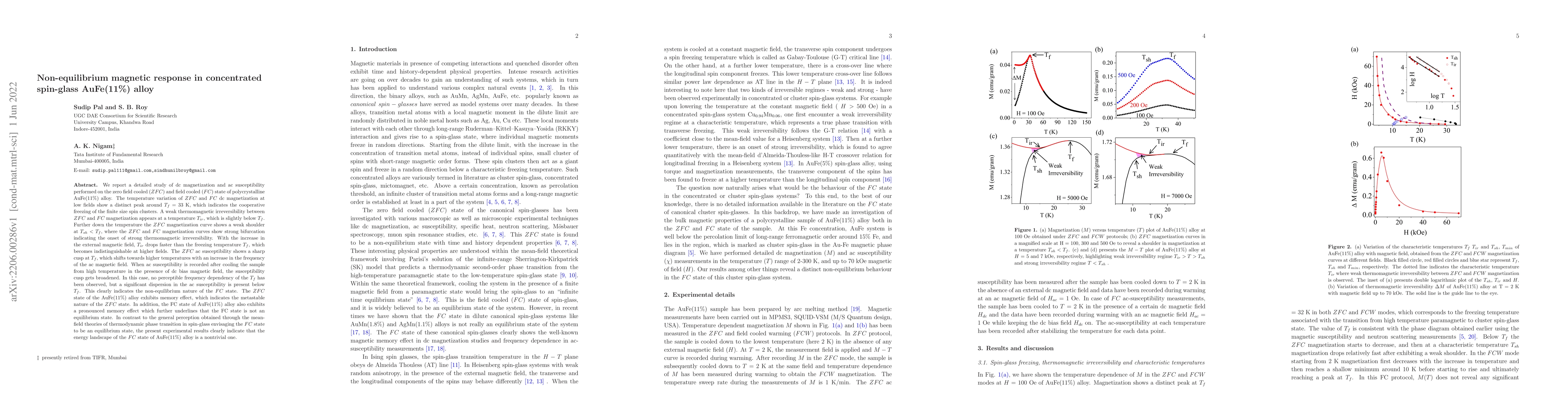 Thumbnail for Non-equilibrium magnetic response in concentrated spin-glass AuFe(11%)
  alloy