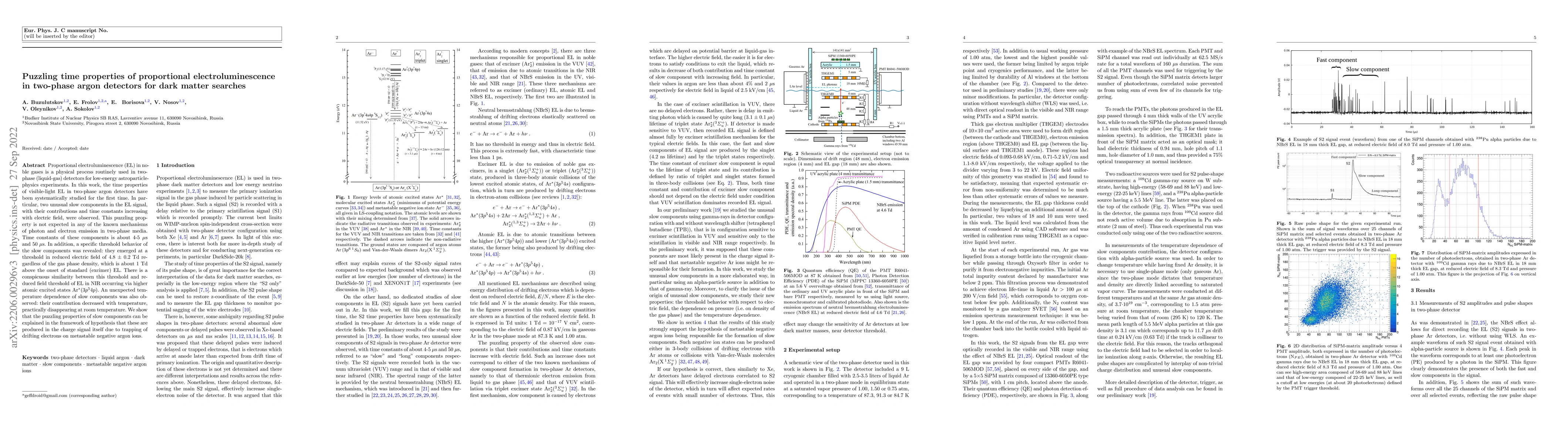 Thumbnail for Puzzling time properties of proportional electroluminescence in
  two-phase argon detectors for dark matter searches