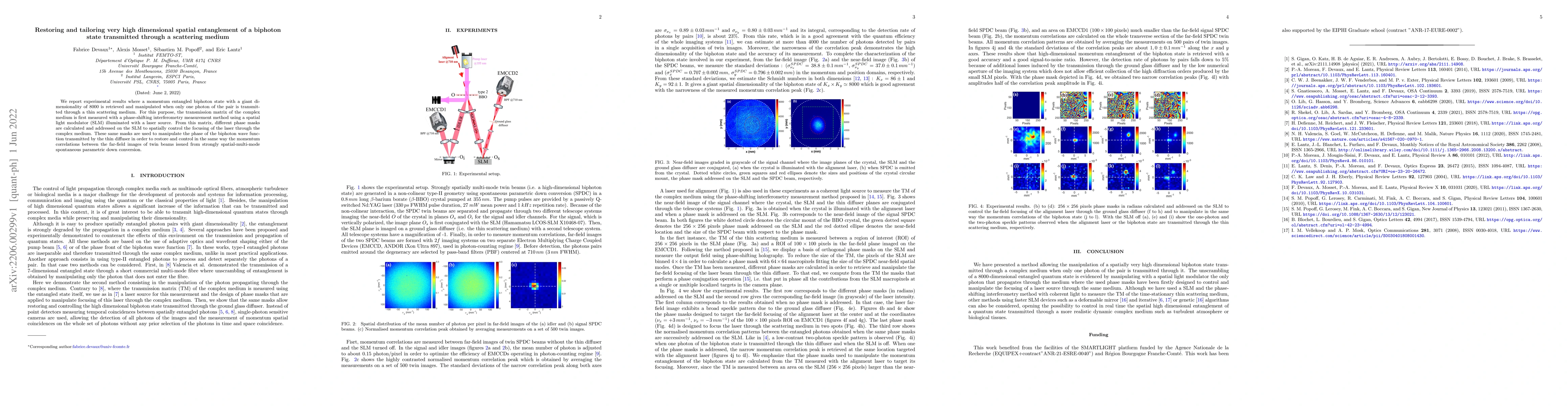 Thumbnail for Restoring and tailoring very high dimensional spatial entanglement of a
  biphoton state transmitted through a scattering medium