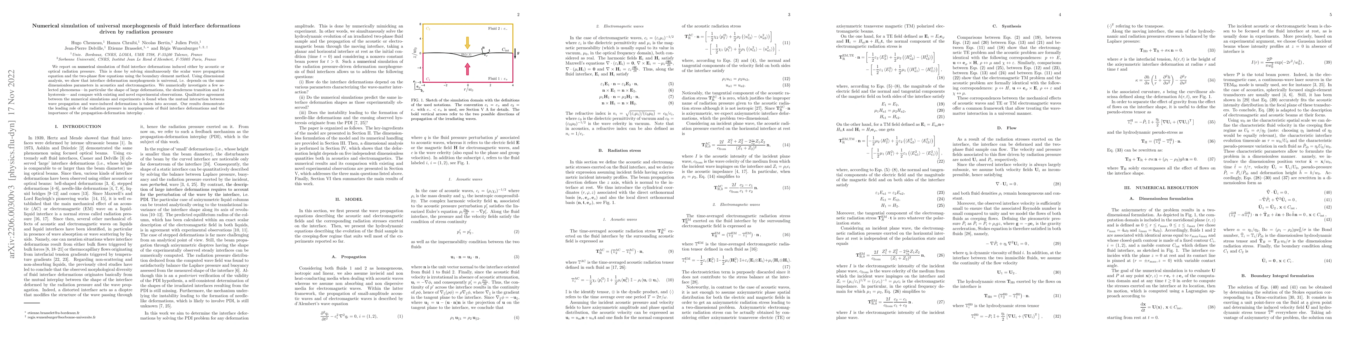 Thumbnail for Numerical simulation of universal morphogenesis of fluid interface
  deformations driven by radiation pressure