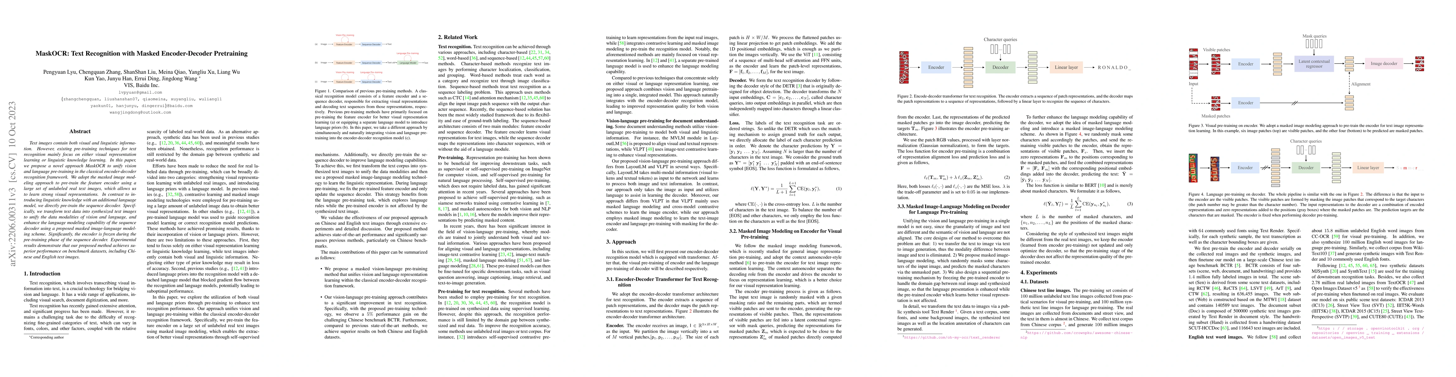 Thumbnail for MaskOCR: Text Recognition with Masked Encoder-Decoder Pretraining