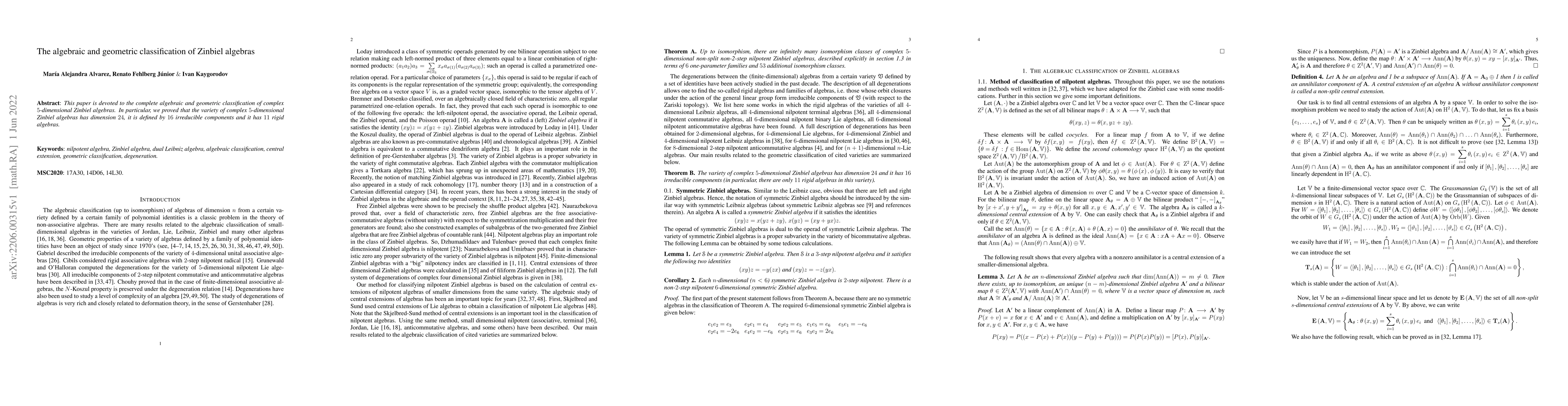 Thumbnail for The algebraic and geometric classification of Zinbiel algebras