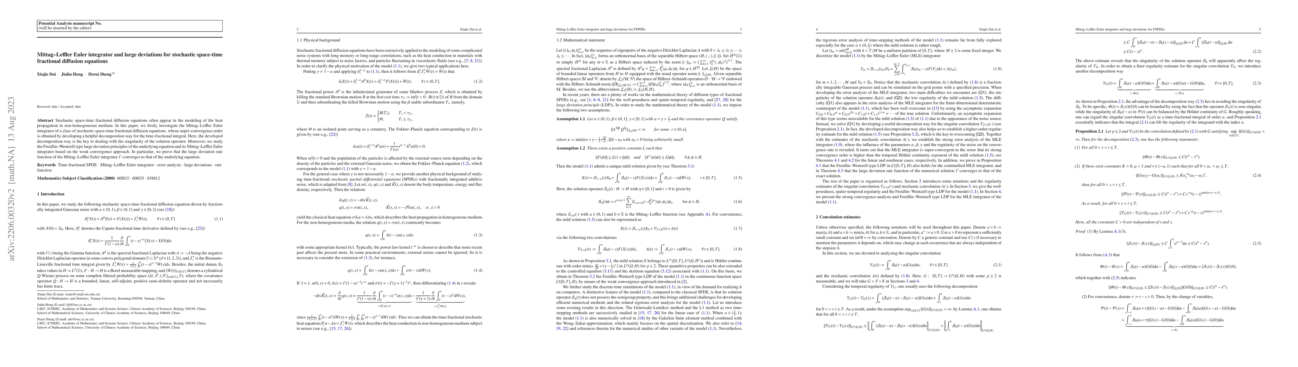 Thumbnail for Mittag--Leffler Euler integrator and large deviations for stochastic
  space-time fractional diffusion equations