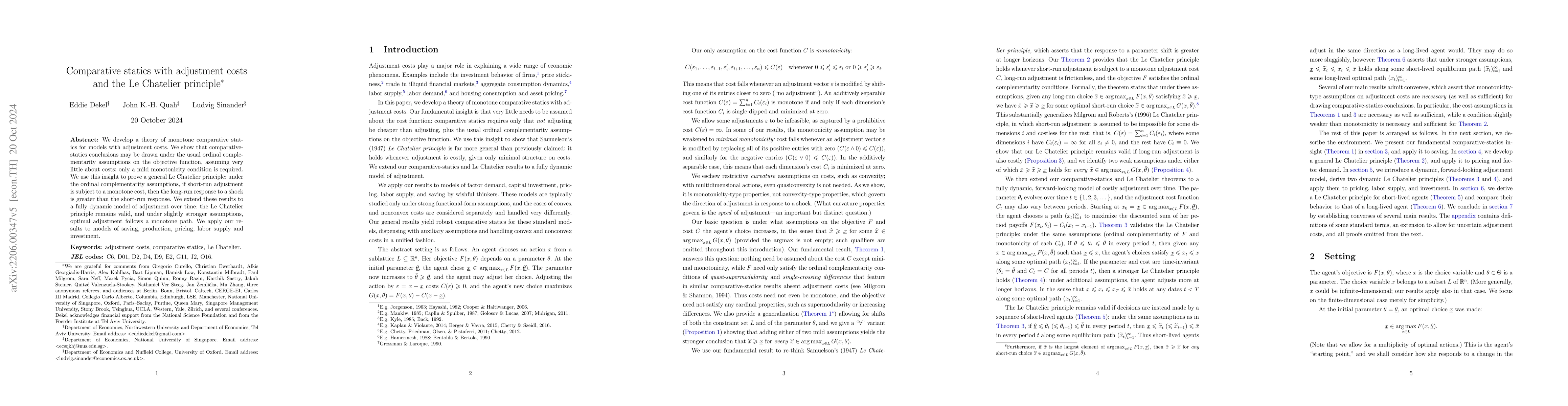 Thumbnail for Comparative statics with adjustment costs and the le Chatelier principle