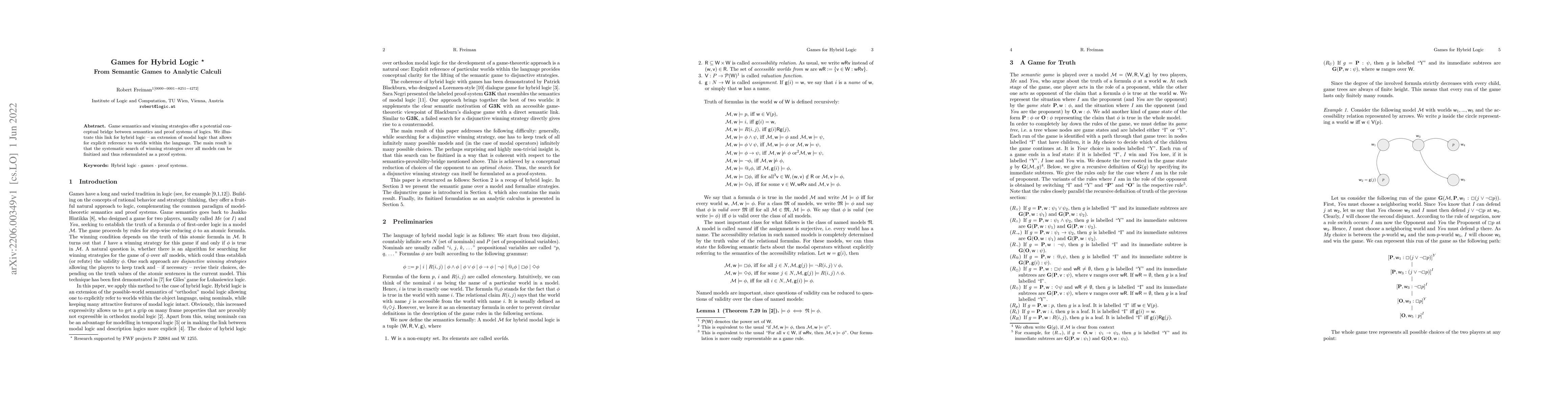 Thumbnail for Games for Hybrid Logic -- From Semantic Games to Analytic Calculi