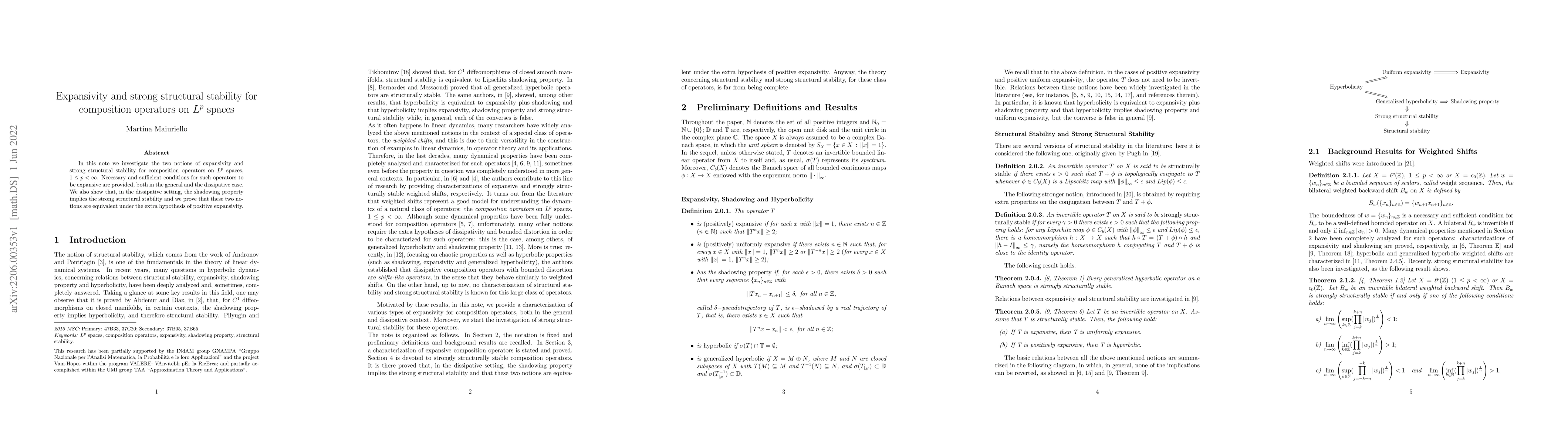 Thumbnail for Expansivity and strong structural stability for composition operators on
  $L^p$ spaces