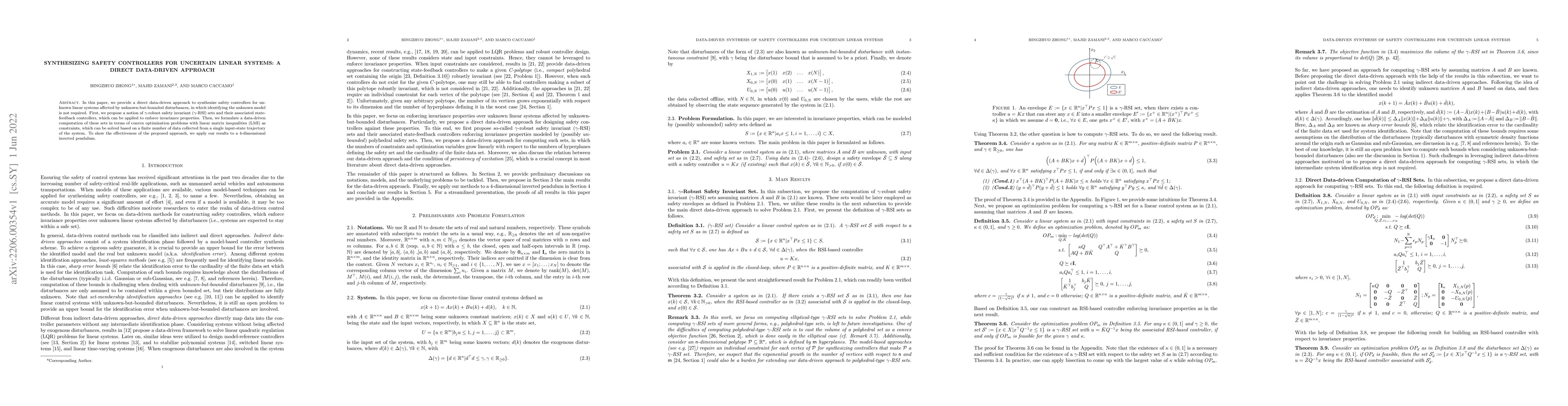 Thumbnail for Synthesizing Safety Controllers for Uncertain Linear Systems: A Direct
  Data-driven Approach