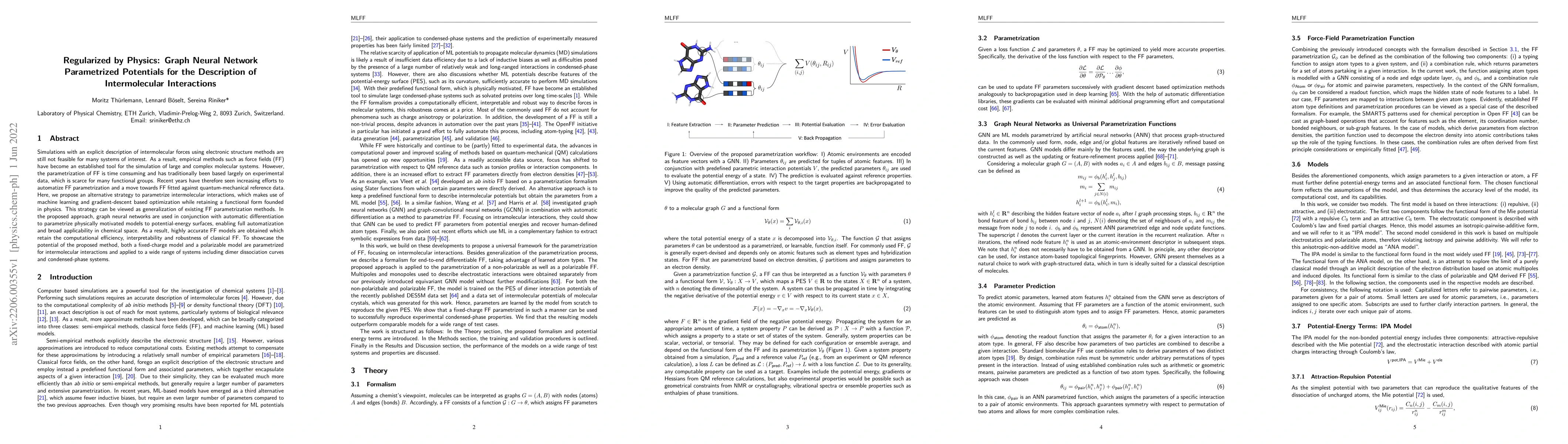 Thumbnail for Regularized by Physics: Graph Neural Network Parametrized Potentials for
  the Description of Intermolecular Interactions