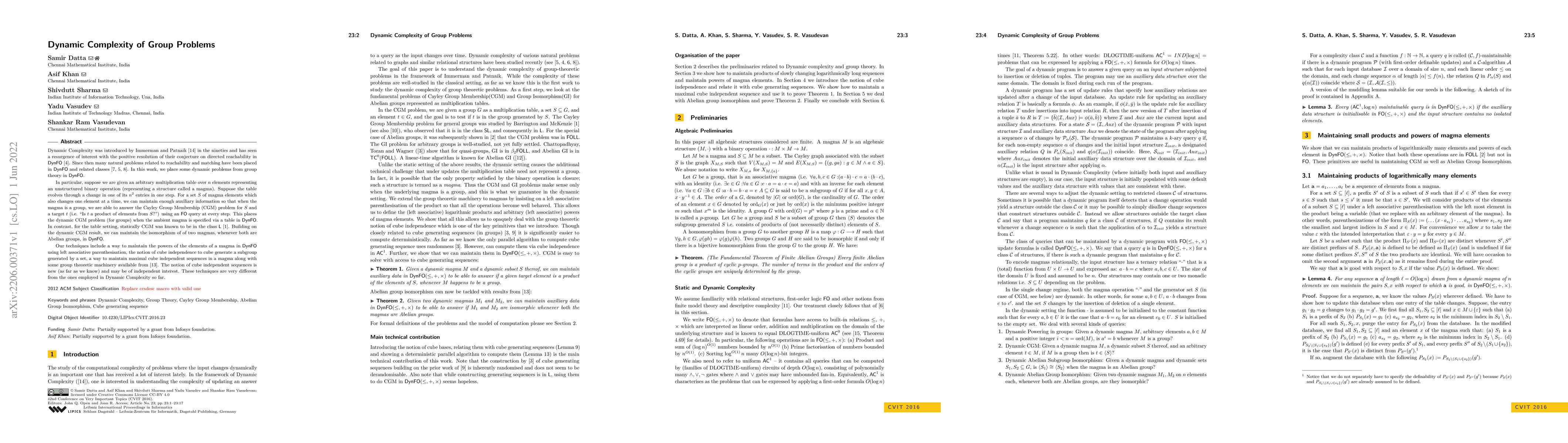Thumbnail for Dynamic Complexity of Group Problems