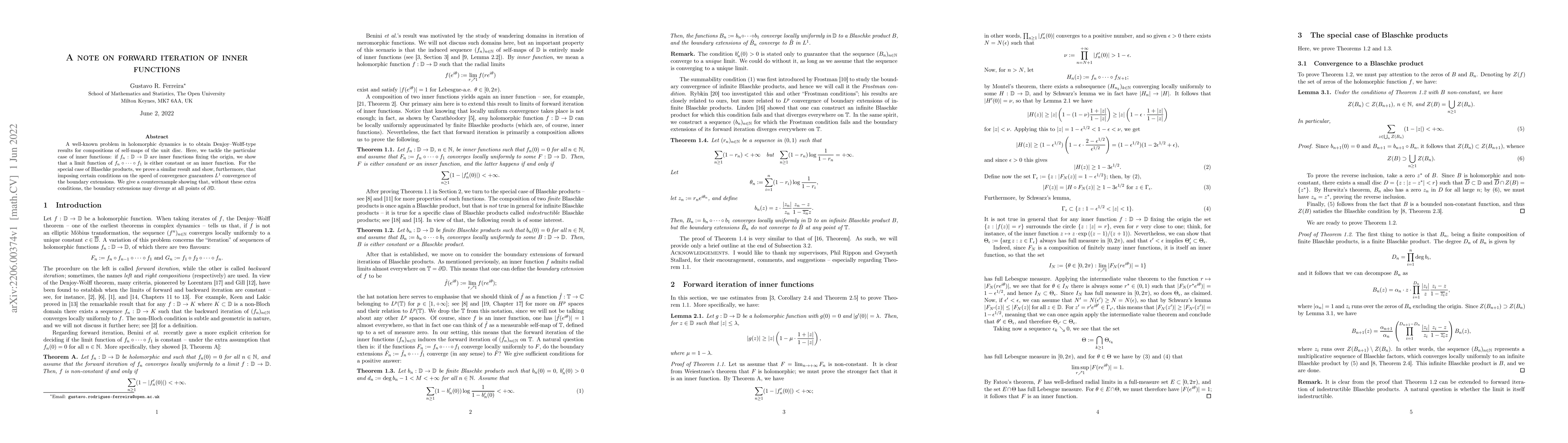 Thumbnail for A note on forward iteration of inner functions