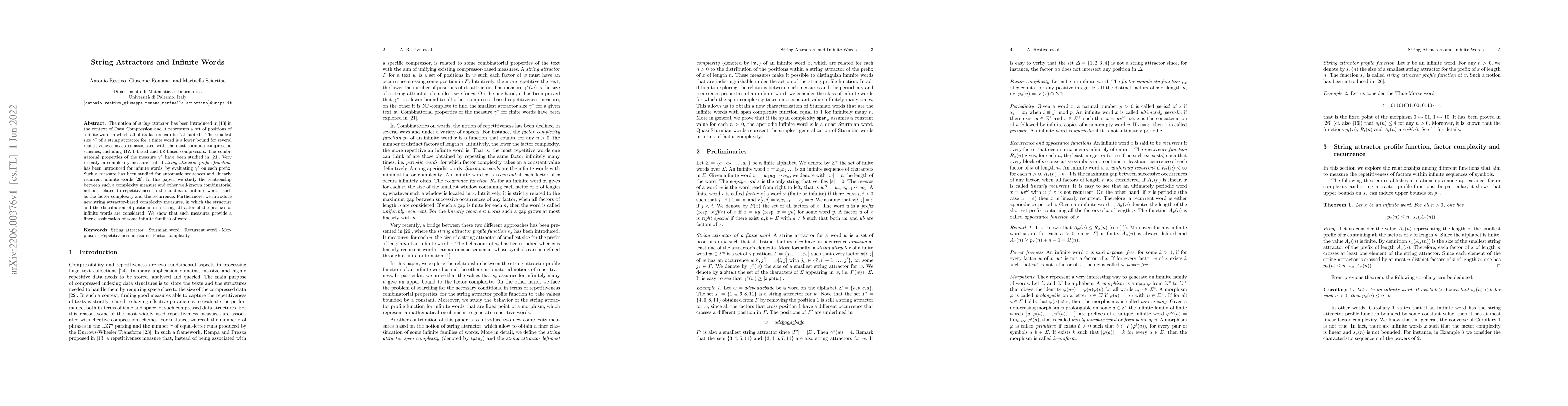 Thumbnail for String Attractors and Infinite Words