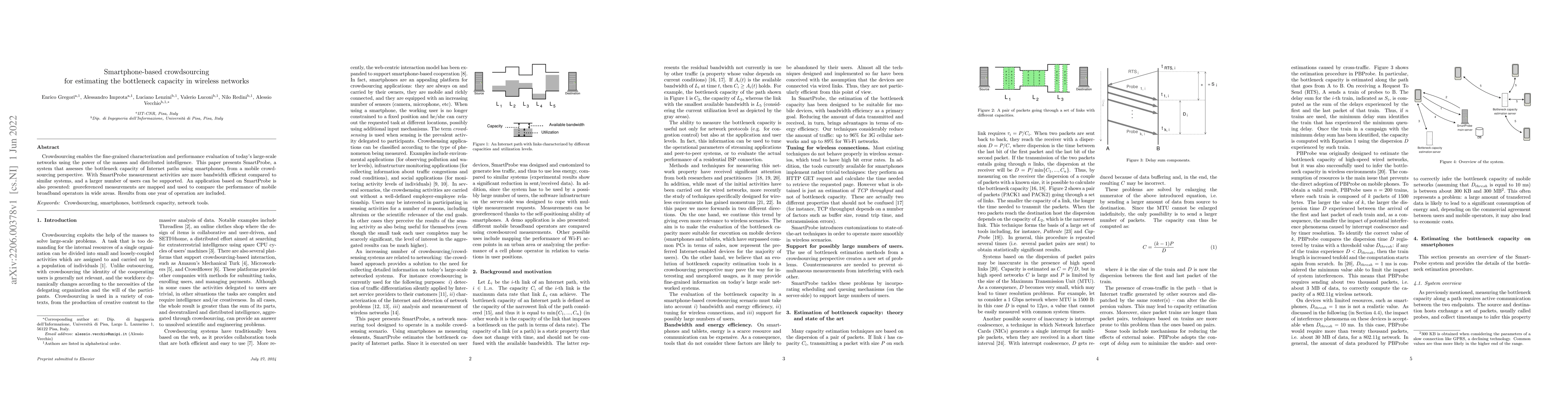 Thumbnail for Smartphone-based crowdsourcing for estimating the bottleneck capacity in
  wireless networks