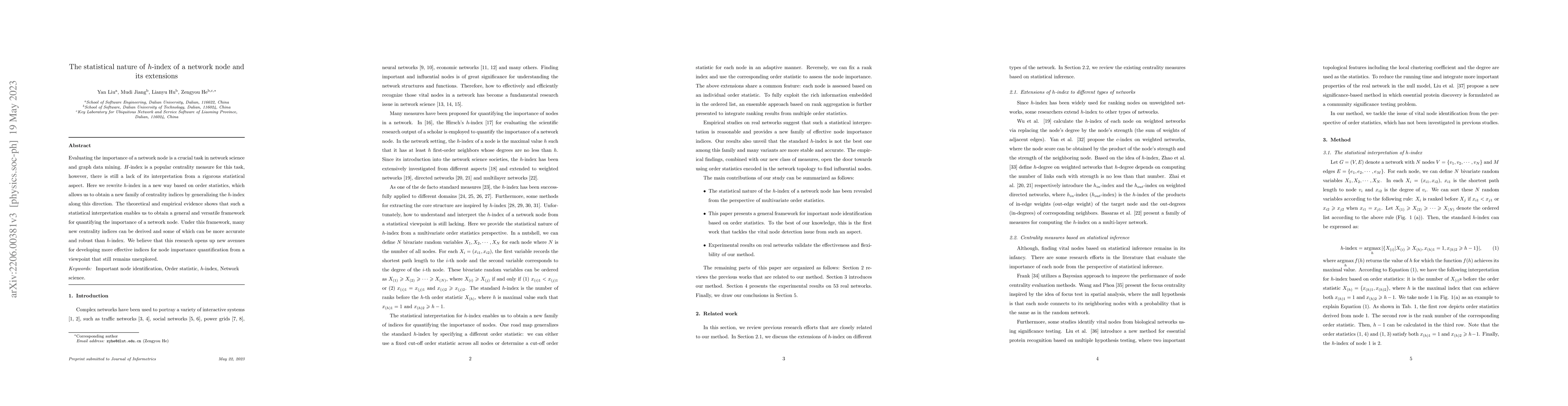 Thumbnail for The statistical nature of h-index of a network node