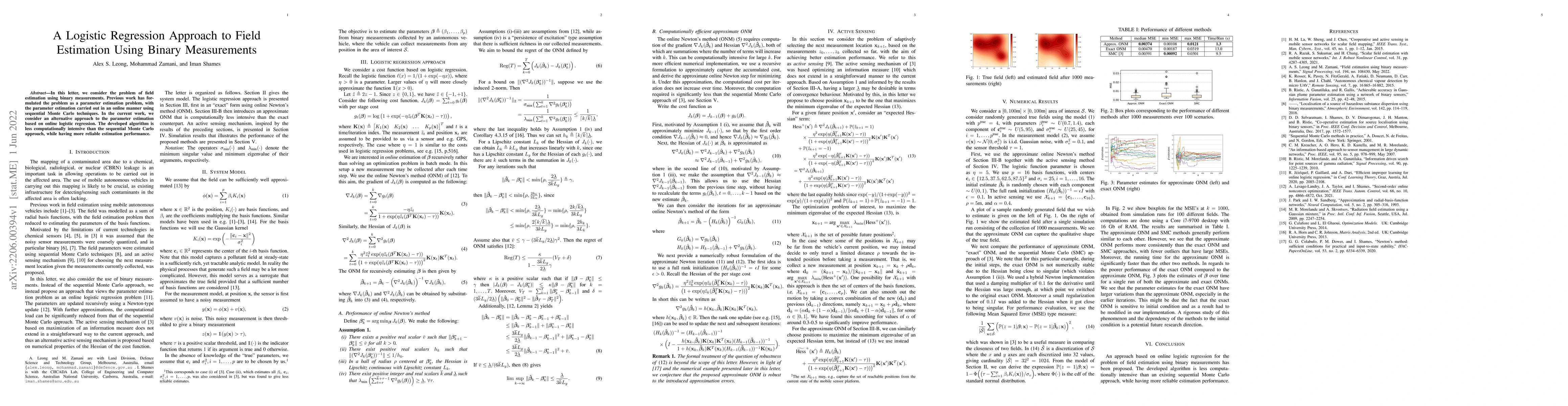 Thumbnail for A Logistic Regression Approach to Field Estimation Using Binary
  Measurements