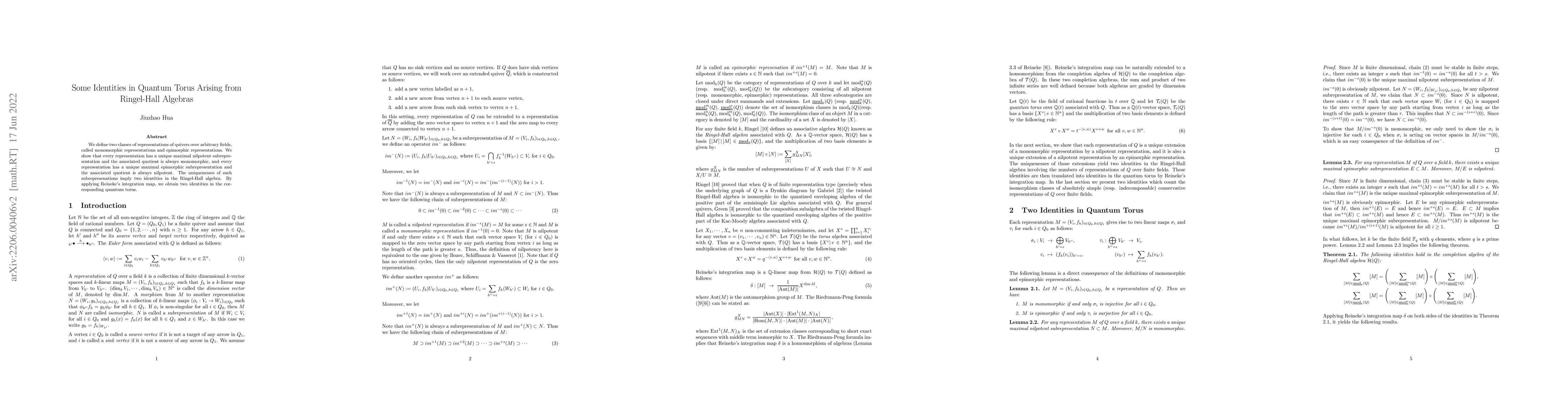 Thumbnail for Some Identities in Quantum Torus Arising from Ringel-Hall Algebras