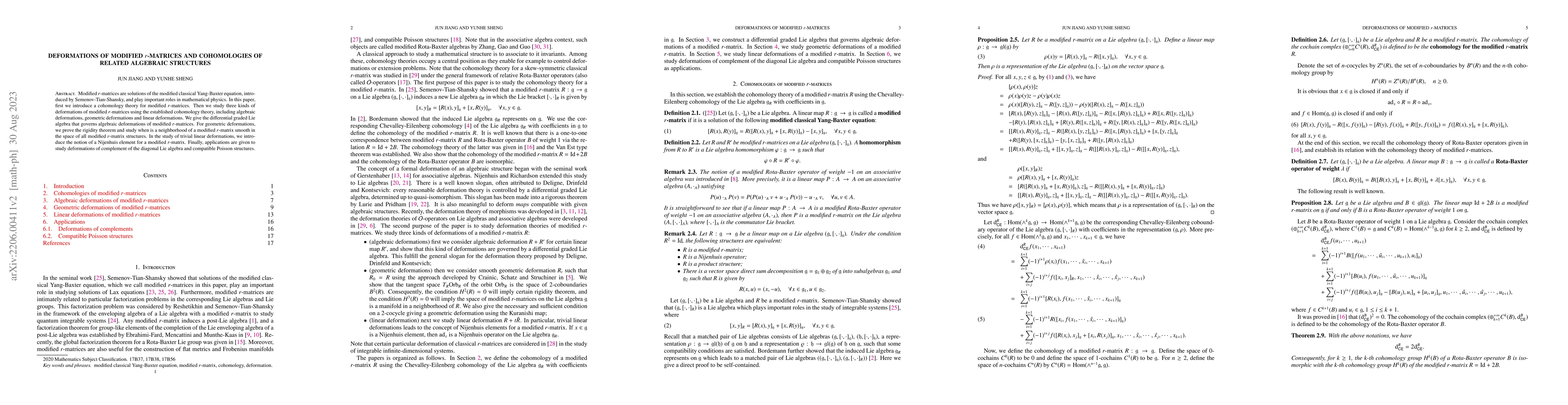 Thumbnail for Deformations of modified $r$-matrices and cohomologies of related
  algebraic structures