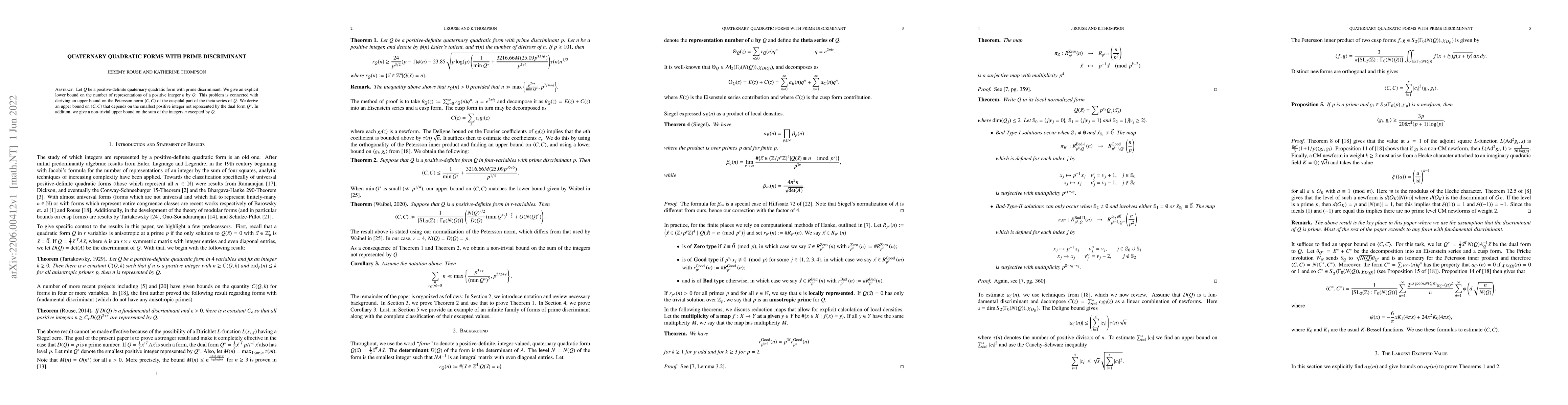 Thumbnail for Quaternary quadratic forms with prime discriminant