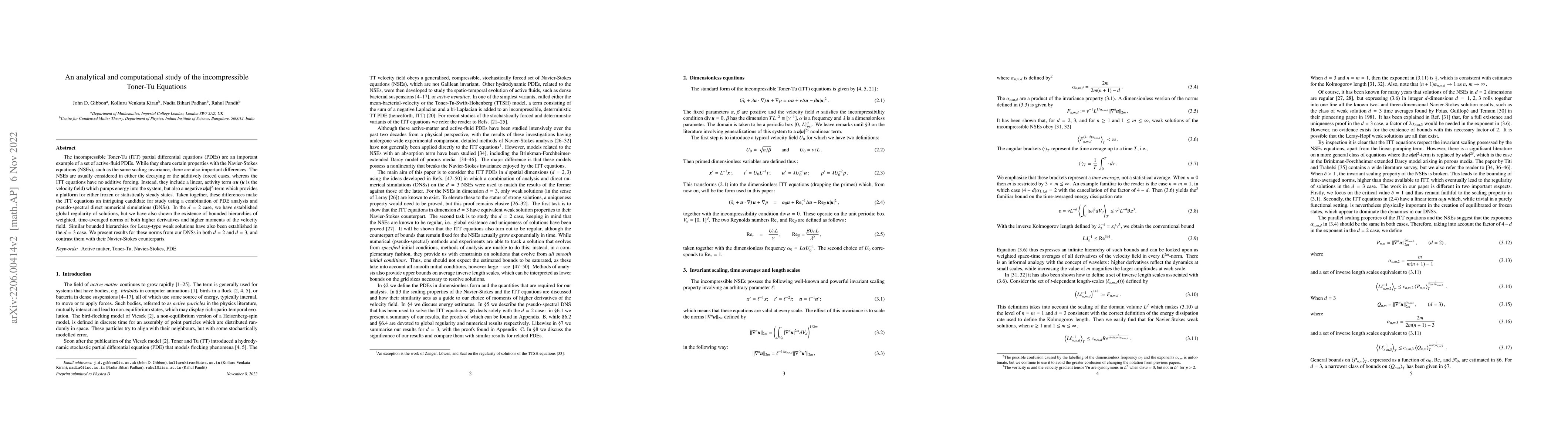 Thumbnail for An analytical and computational study of the incompressible Toner-Tu
  Equations