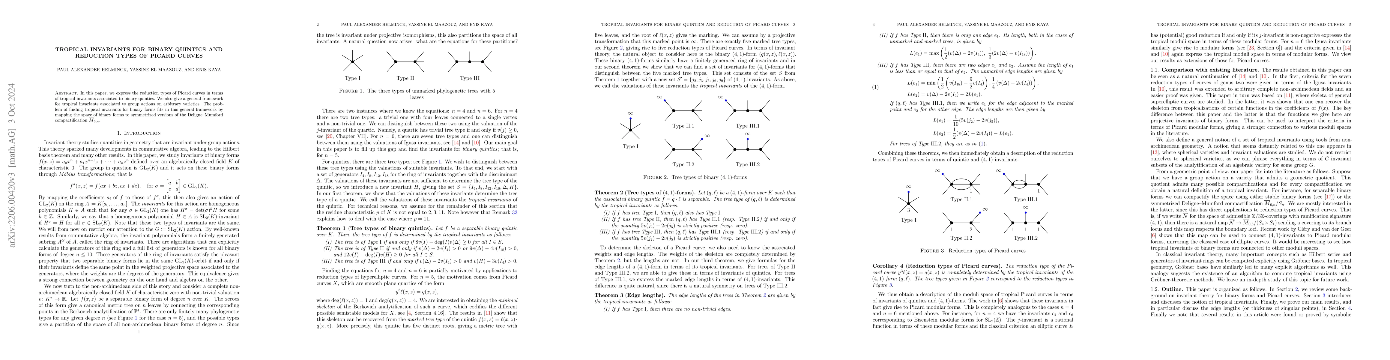 Thumbnail for Tropical invariants for binary quintics and reduction types of Picard
  curves
