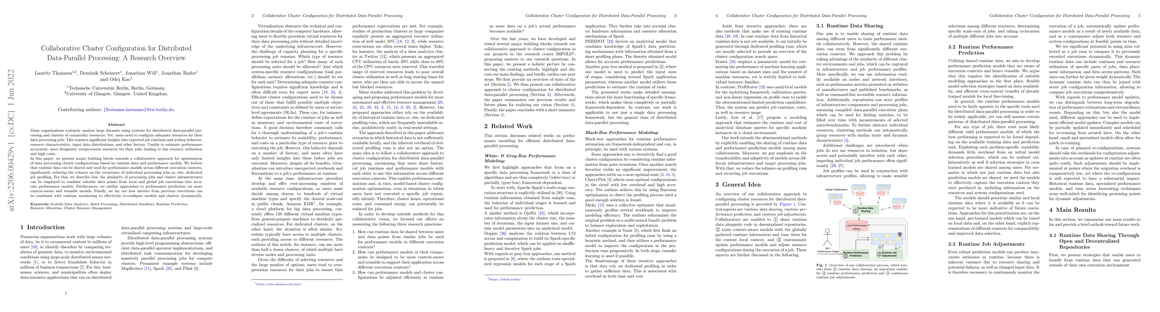 Thumbnail for Collaborative Cluster Configuration for Distributed Data-Parallel
  Processing: A Research Overview