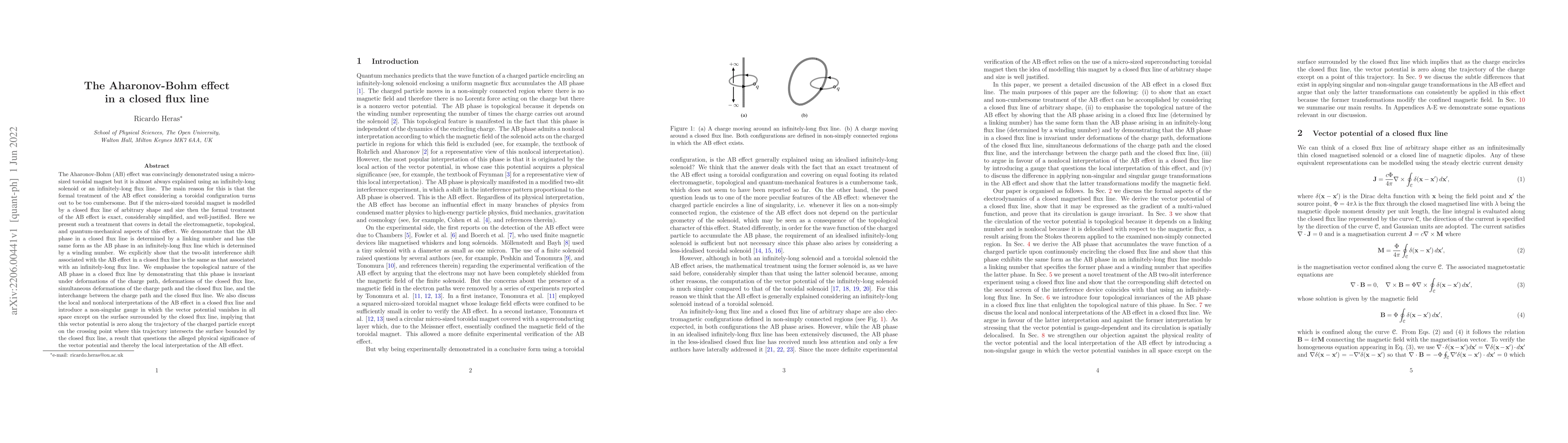 Thumbnail for The Aharonov-Bohm effect in a closed flux line