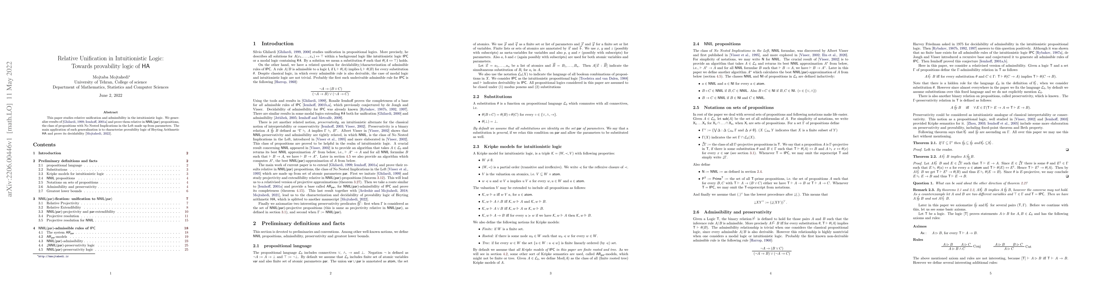 Thumbnail for Relative Unification in Intuitionistic Logic: Towards provability logic
  of HA