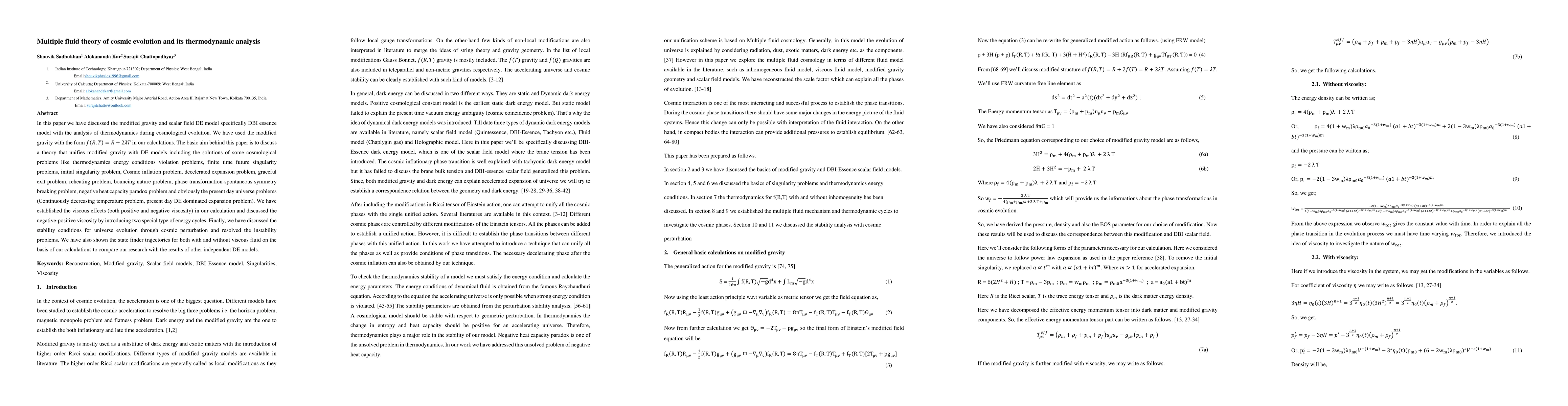 Thumbnail for Multiple fluid theory of cosmic evolution and its thermodynamic analysis
