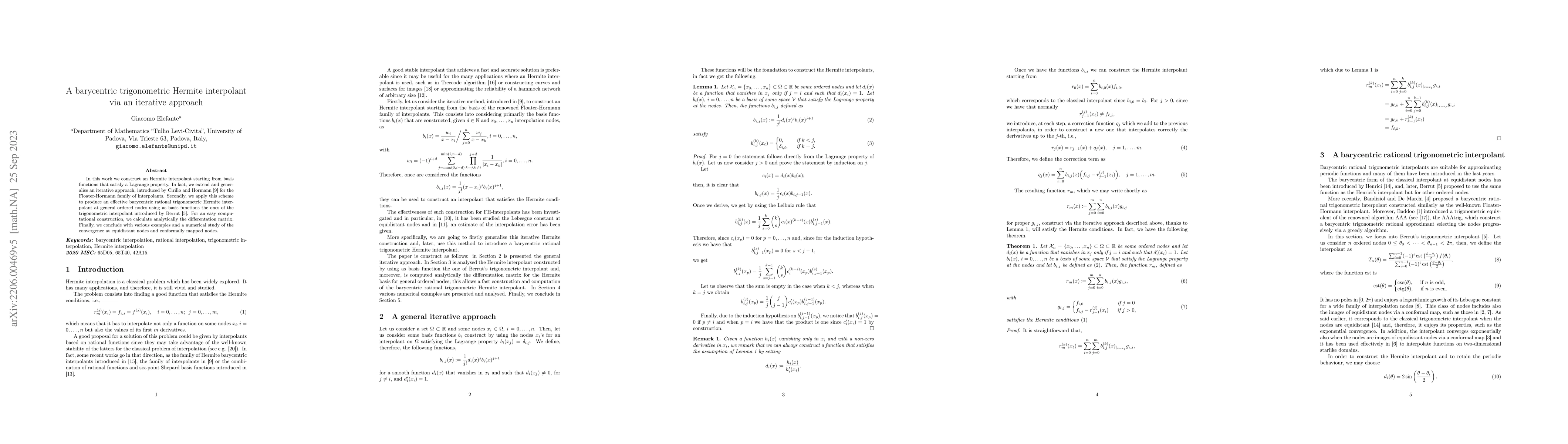 Thumbnail for A barycentric trigonometric Hermite interpolant via an iterative
  approach