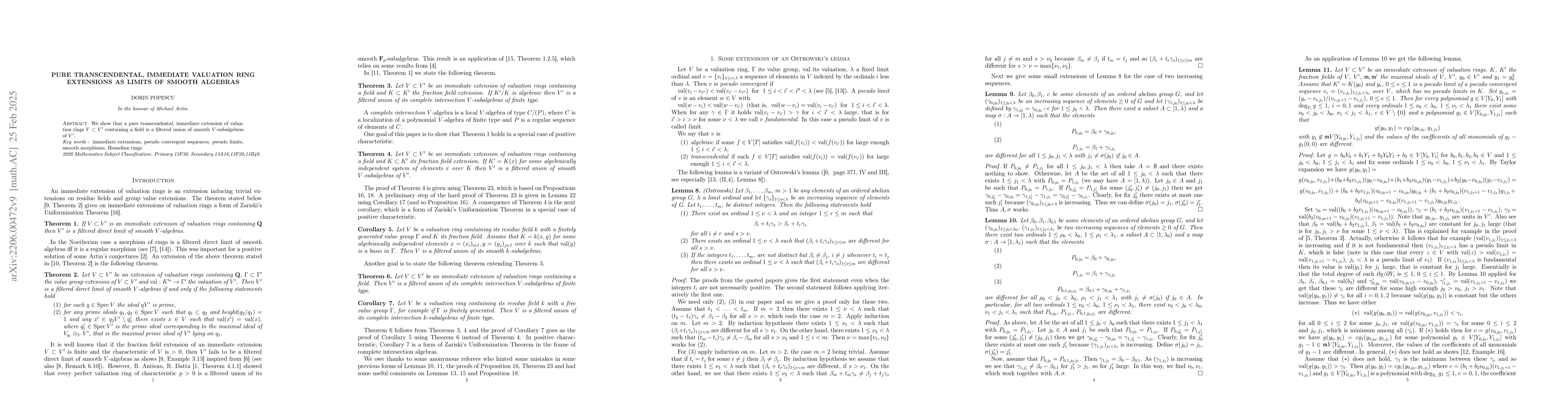 Thumbnail for Pure transcendental, immediate valuation ring extensions as limits of
  smooth algebras