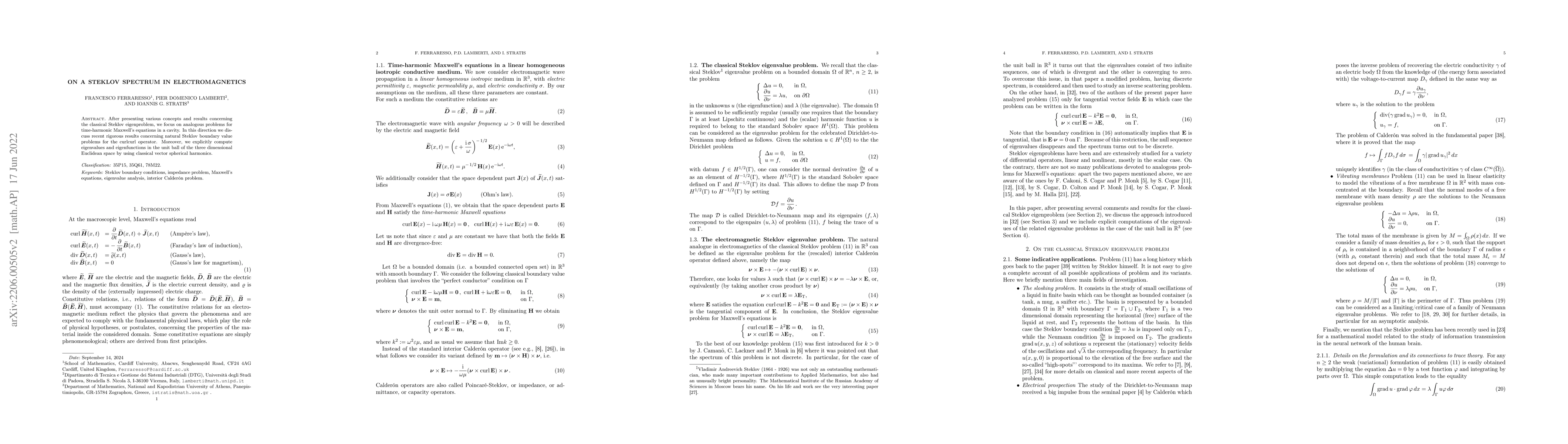 Thumbnail for On a Steklov spectrum in Electromagnetics
