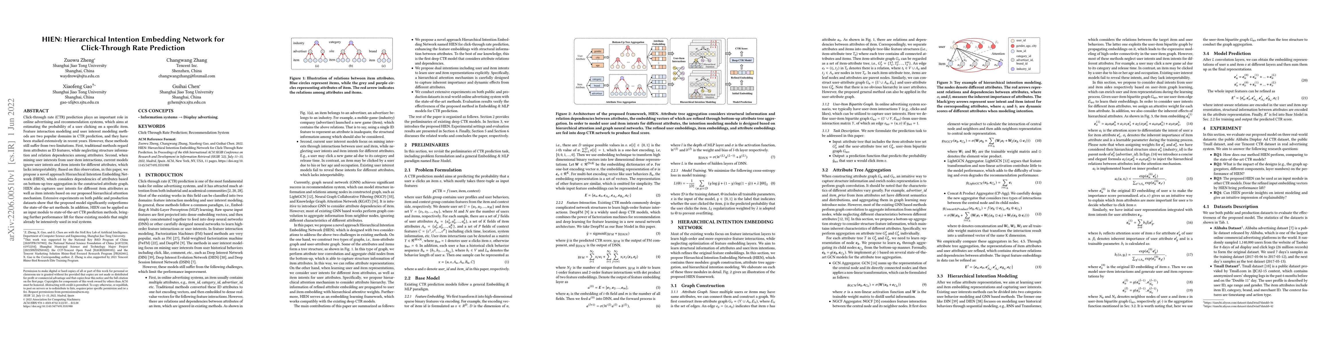 Thumbnail for HIEN: Hierarchical Intention Embedding Network for Click-Through Rate
  Prediction